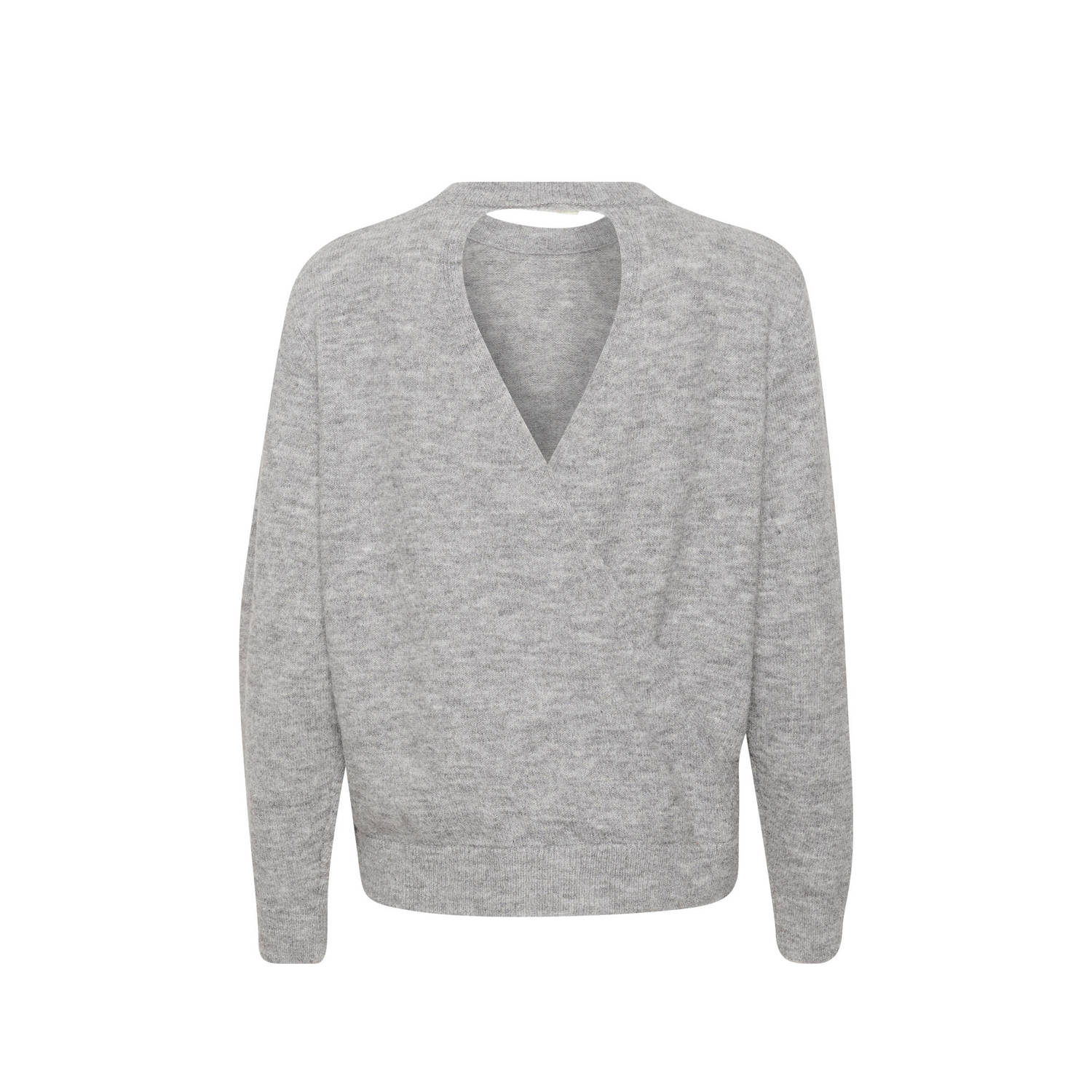 Kaffe Open Rug Pullover Grijs Melange Trui Gray Dames