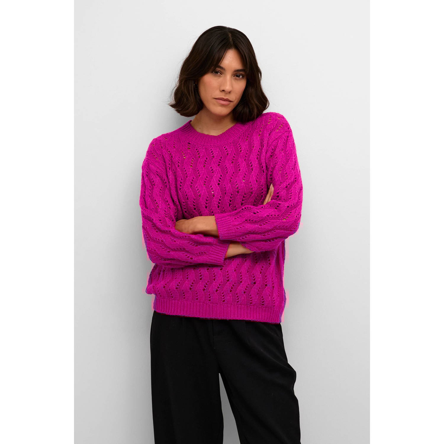 Kaffe Festival Fuchsia Gebreide Pullover Trui Pink Dames