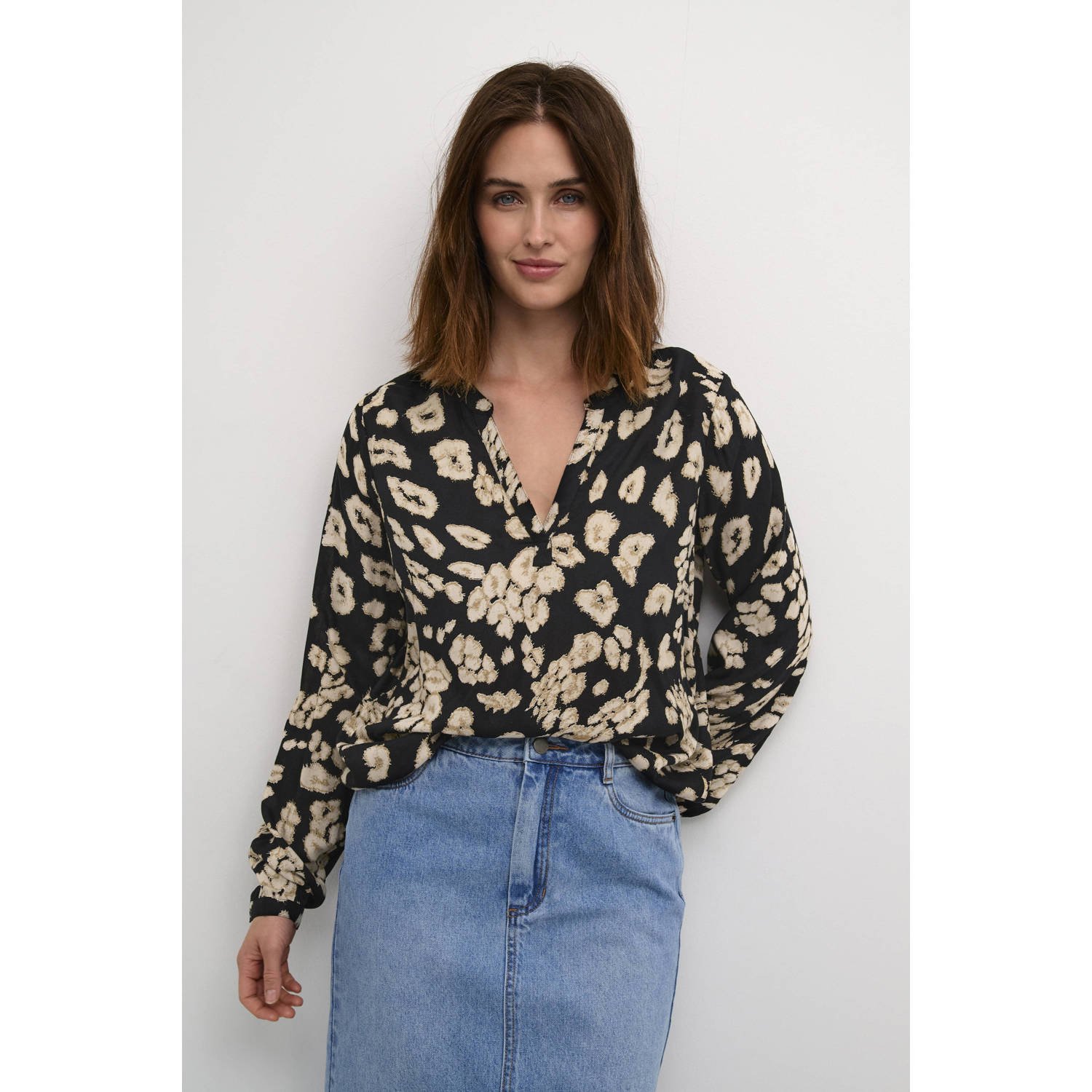 Kaffe top KAbeathe met panterprint zwart zand
