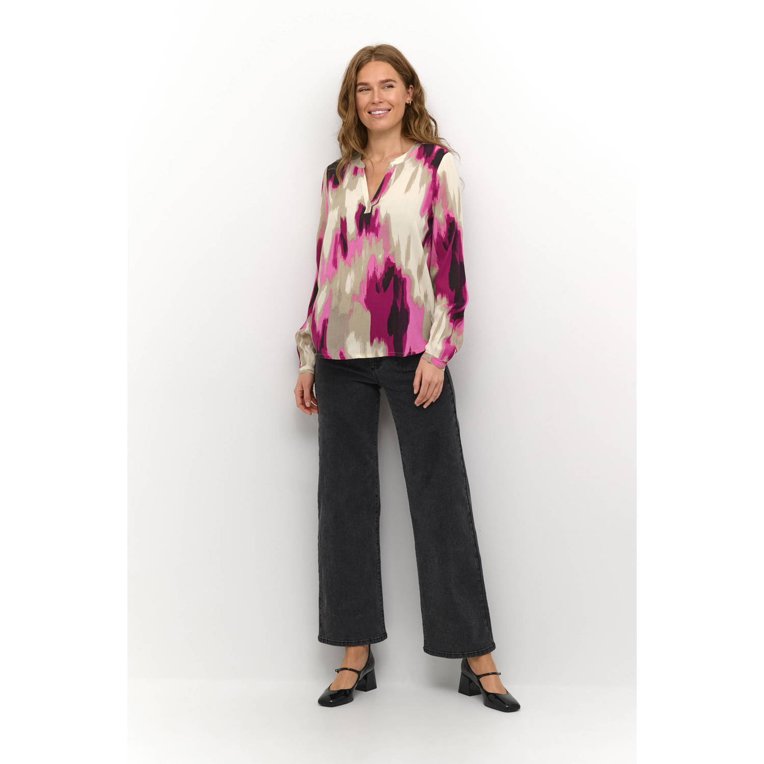 Kaffe top KAbeathe met all over print roze beige