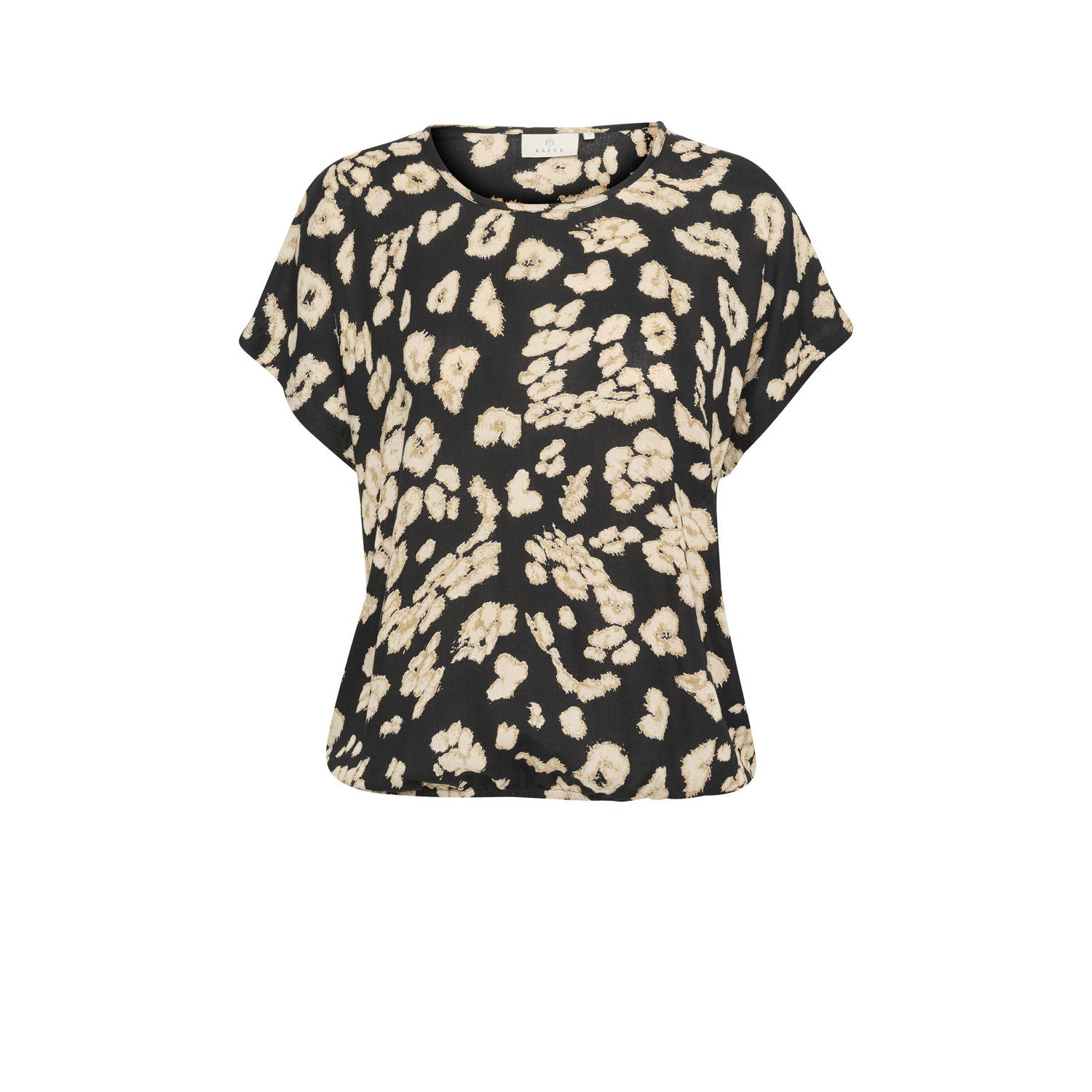 Kaffe Leo Print Blouse Korte Mouw Ronde Hals Black Dames