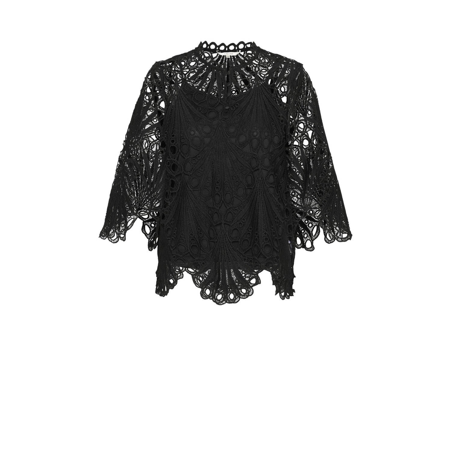 Cream Kanten blouse met geborduurde kwaliteit Black Dames