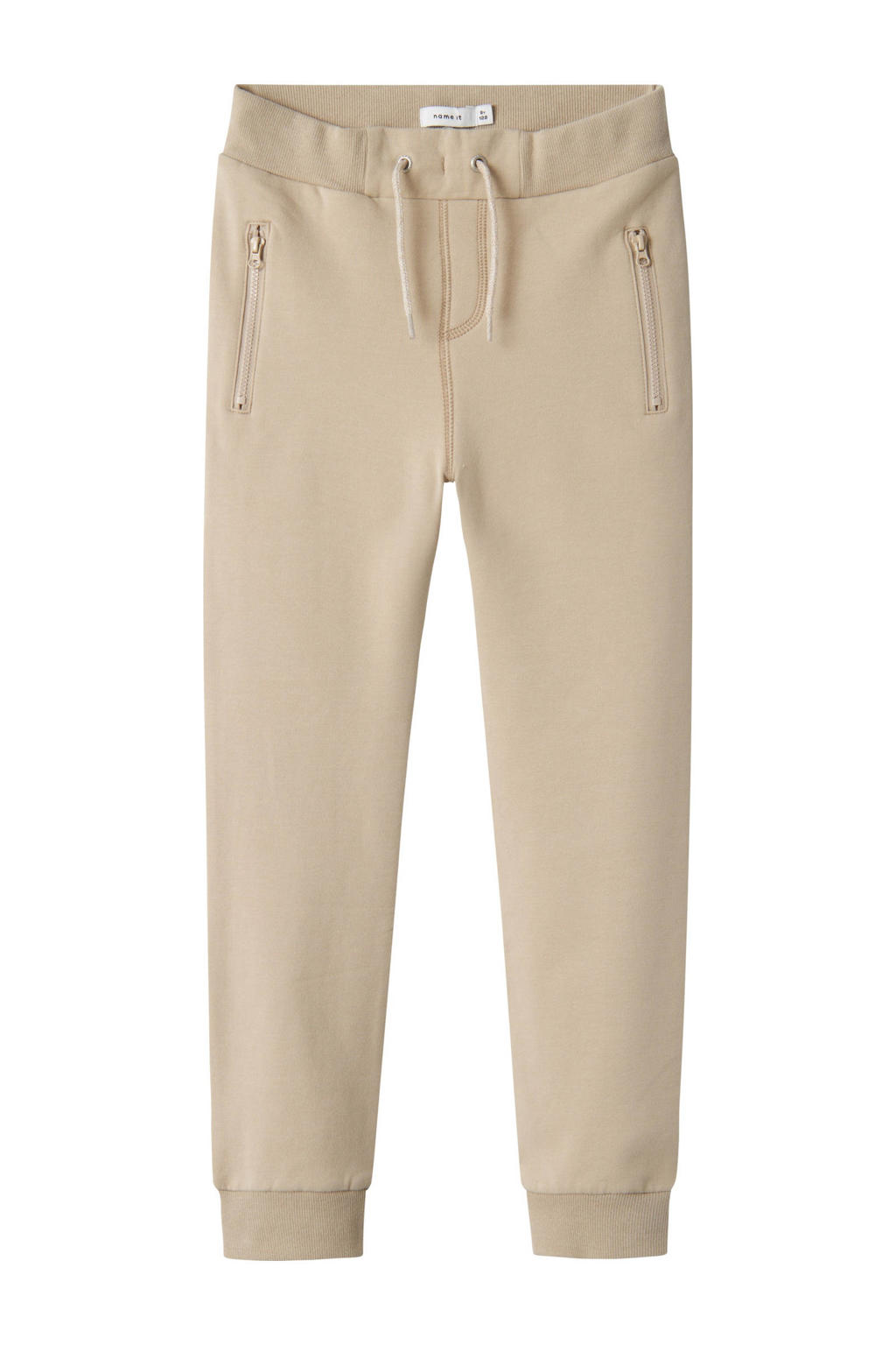 Beige jongens NAME IT KIDS broek van sweat materiaal met regular fit, elastische tailleband met koord en effen