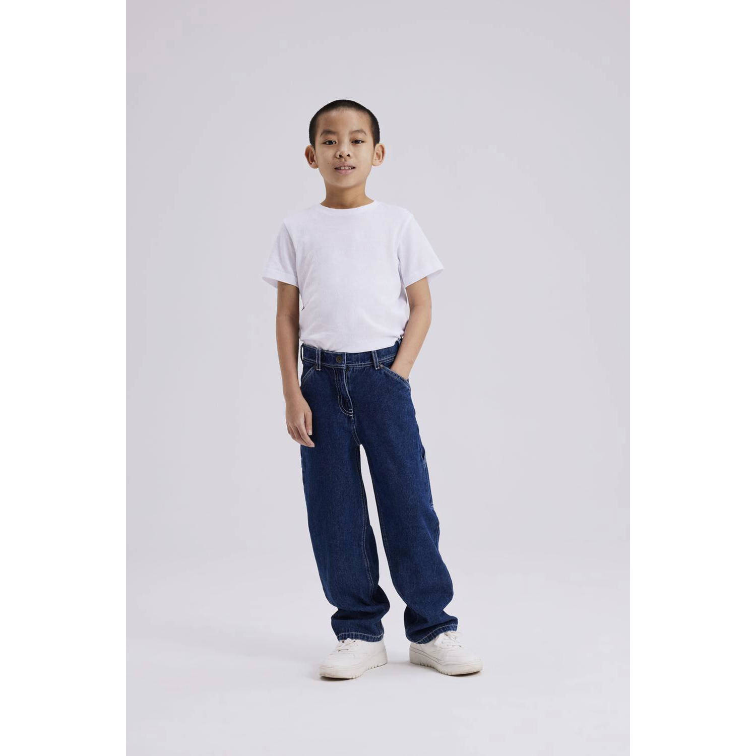 Name it KIDS straight fit jeans NKMRYAN dark blue denim strong Blauw Effen 140