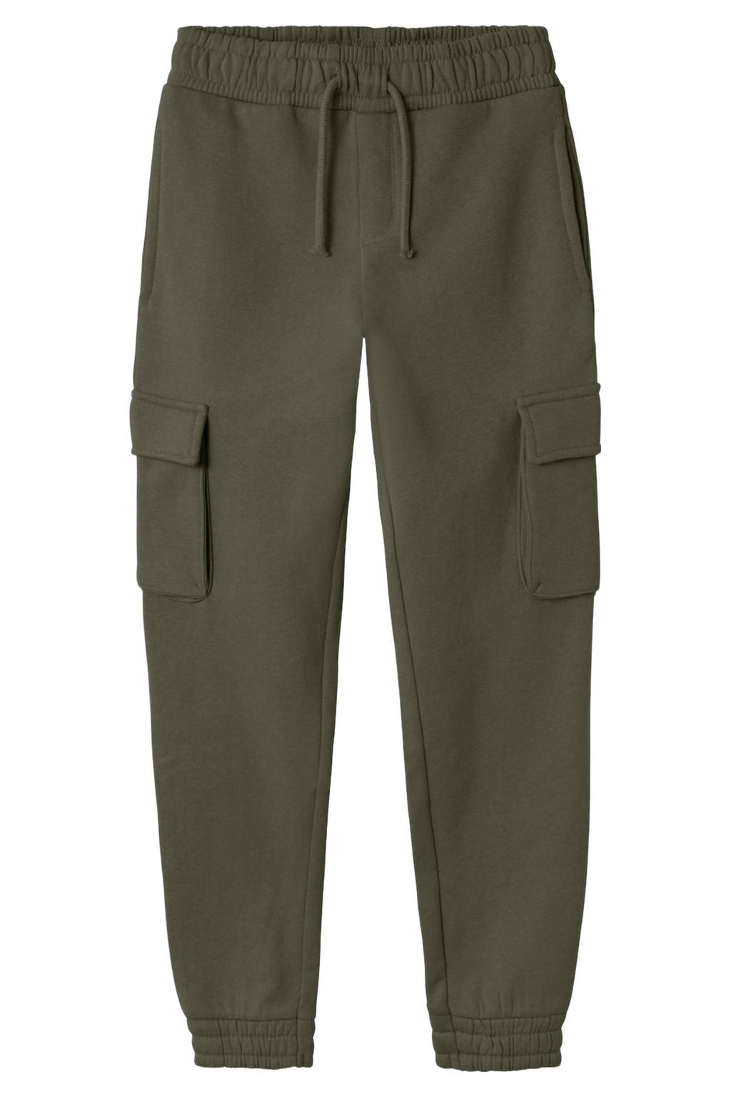 Groene jongens NAME IT KIDS cargobroek van sweat materiaal met relaxed, elastische tailleband met koord en effen