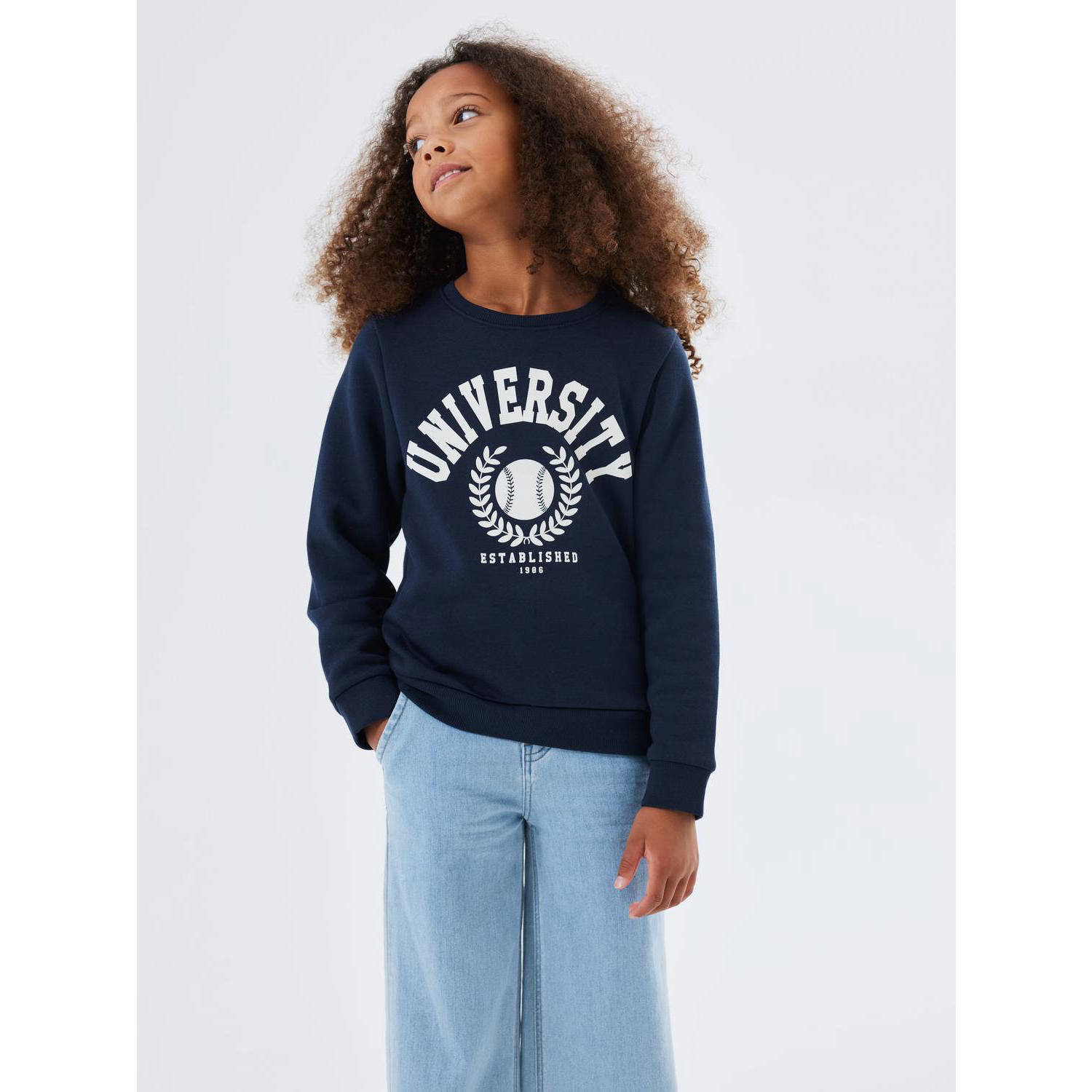 Name it KIDS sweater NKNTILLE met printopdruk donkerblauw Printopdruk 146 152