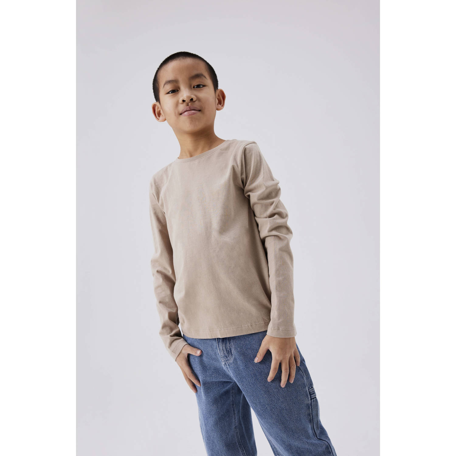 Name it KIDS longsleeve NKMVOBBO beige Jongens Katoen Ronde hals Effen 134 140