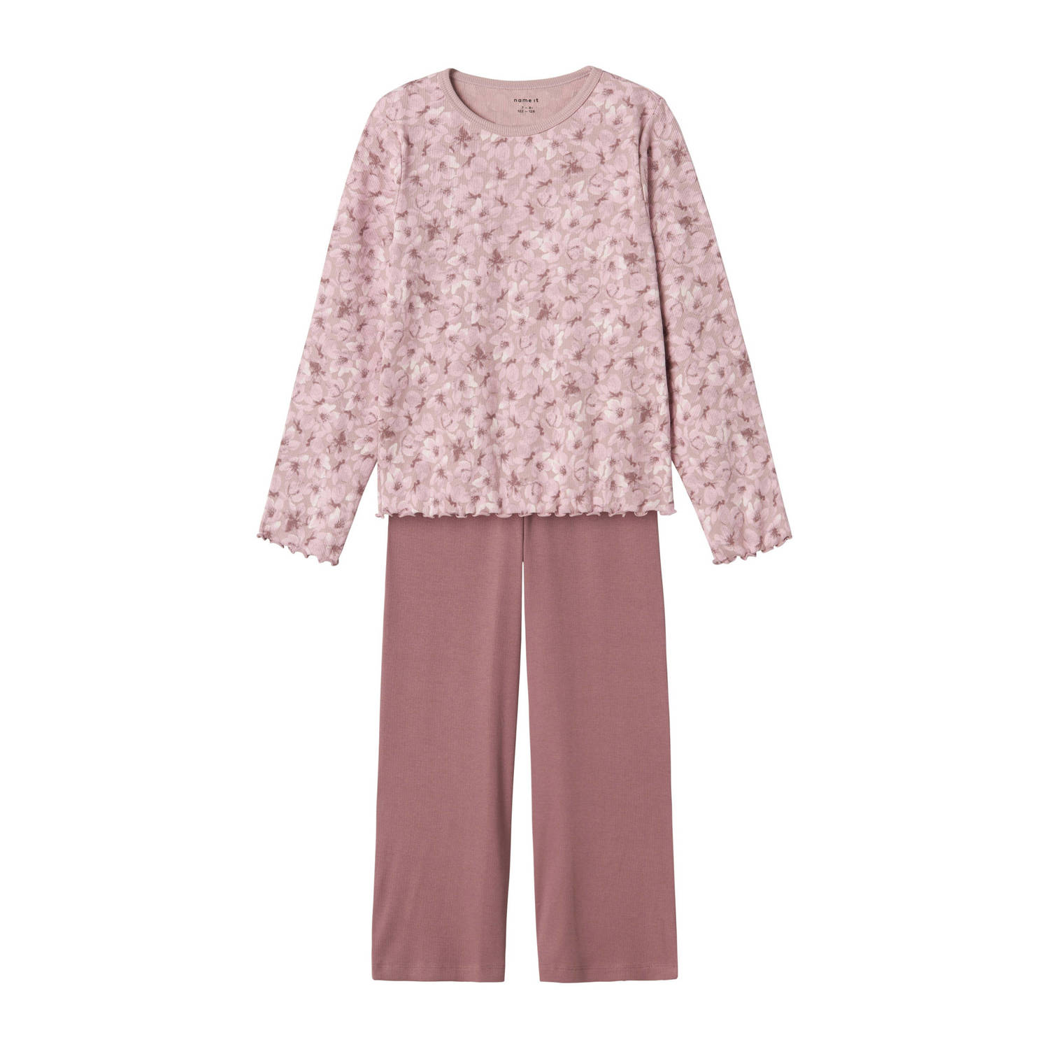 Name it KIDS pyjama met bloemdessin paars mauve Meisjes Stretchkatoen Ronde hals 110 116