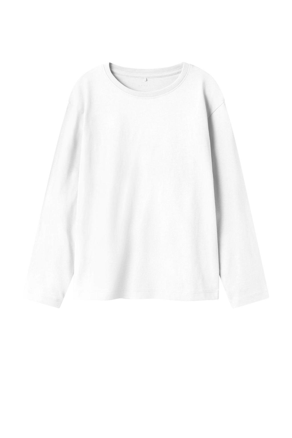 Witte jongens NAME IT KIDS longsleeve van katoen met effen, lange mouwen en ronde hals