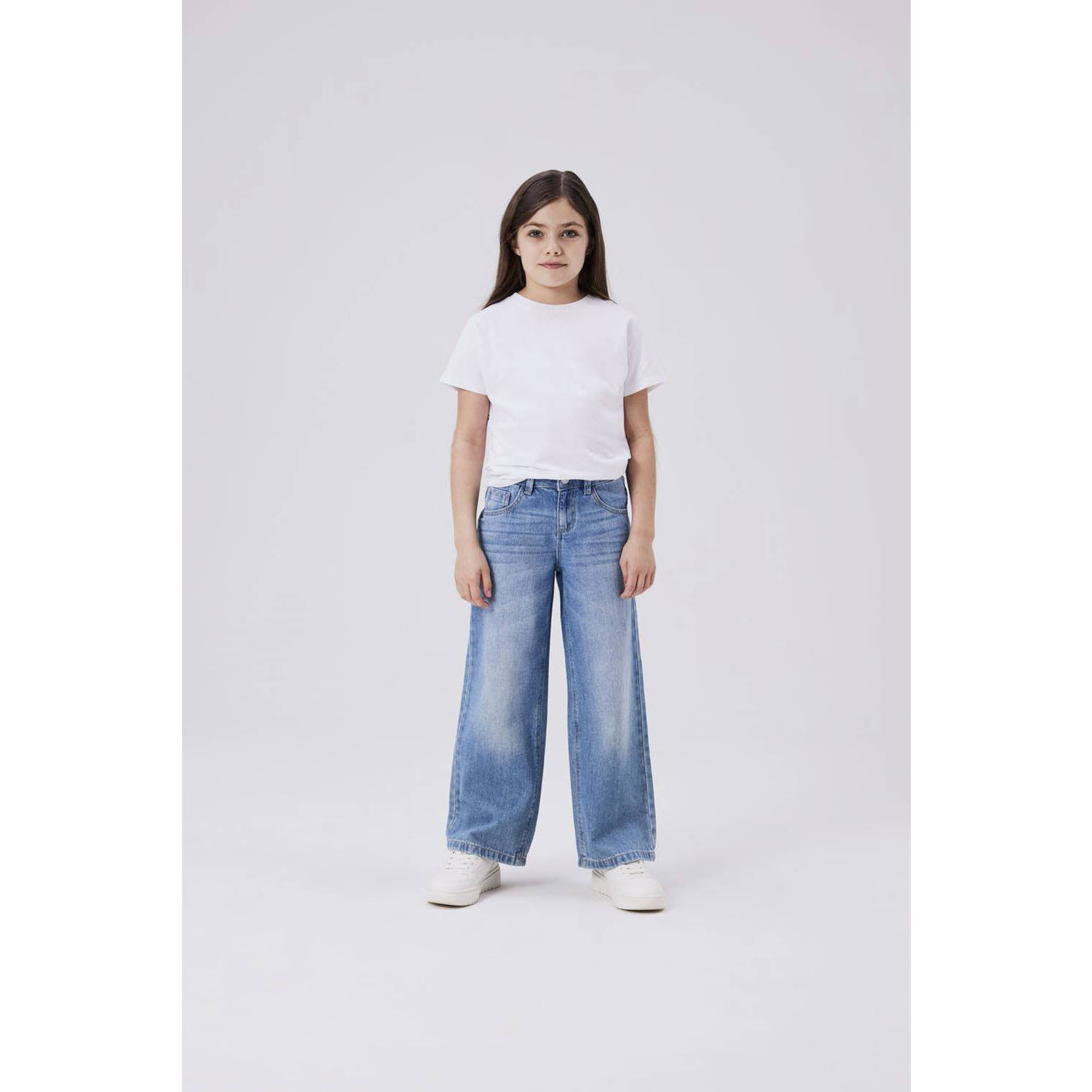 Name it KIDS wide leg jeans NKFROSE medium blue denim Blauw Effen 122