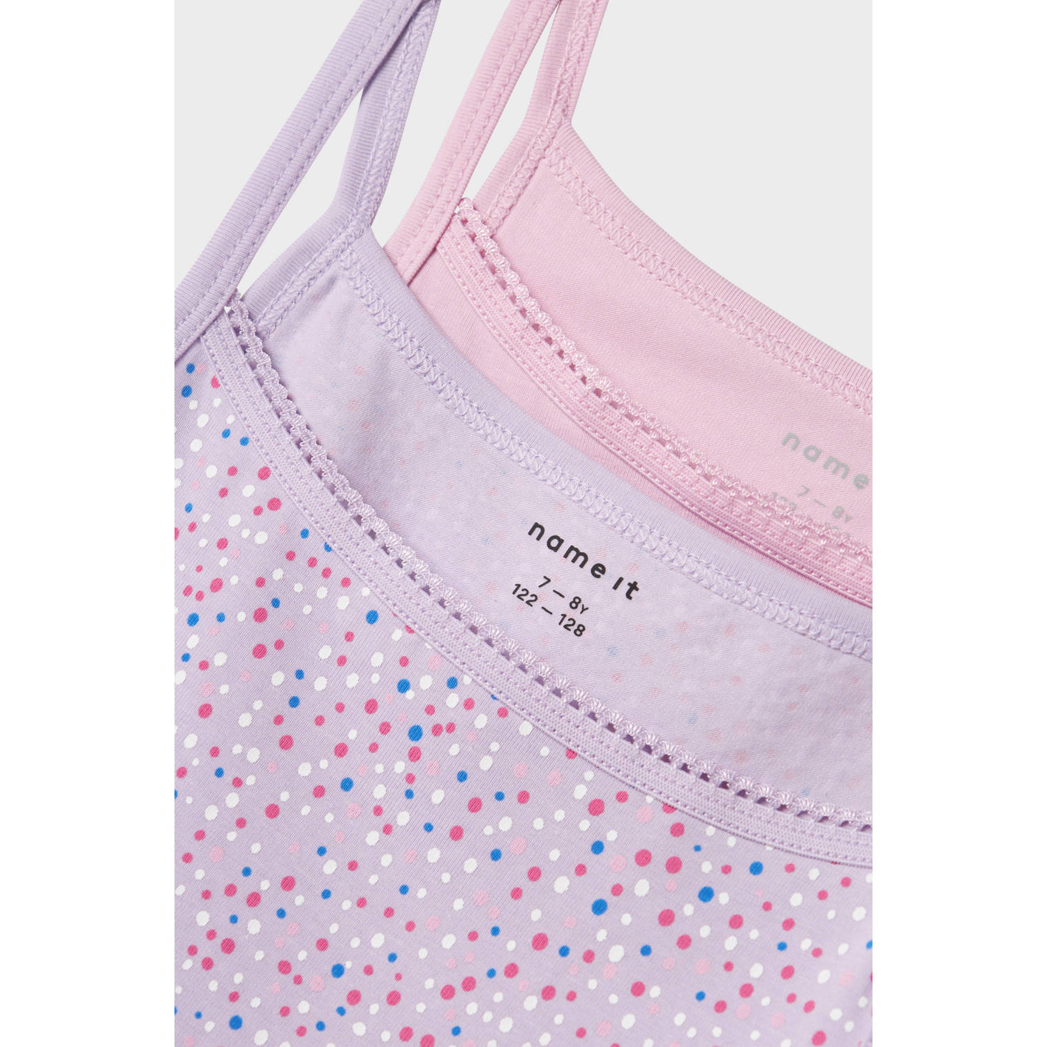 NAME IT KIDS singlet NKFSTRAP TOP DOT set van 2 roze lila
