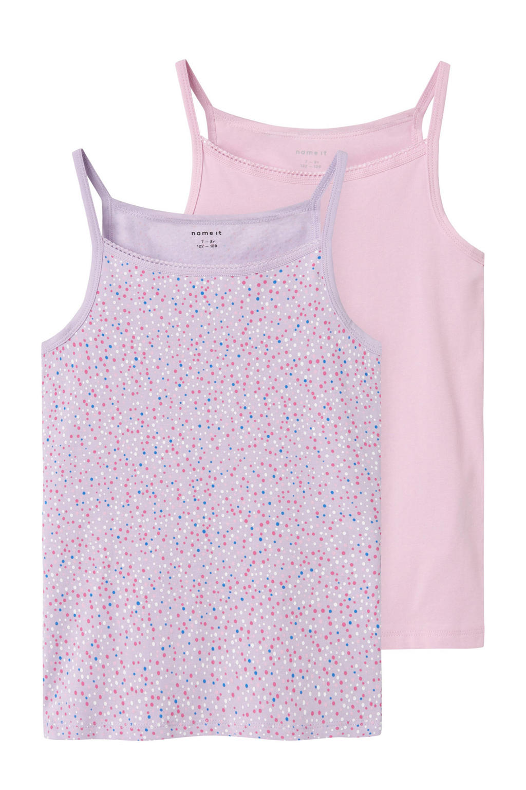 NAME IT KIDS singlet NKFSTRAP TOP DOT - set van 2 roze/lila