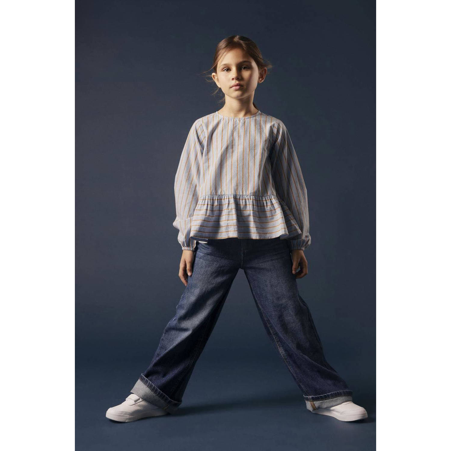 Name it KIDS wide leg jeans NKFROSE dark blue denim Blauw Effen 128
