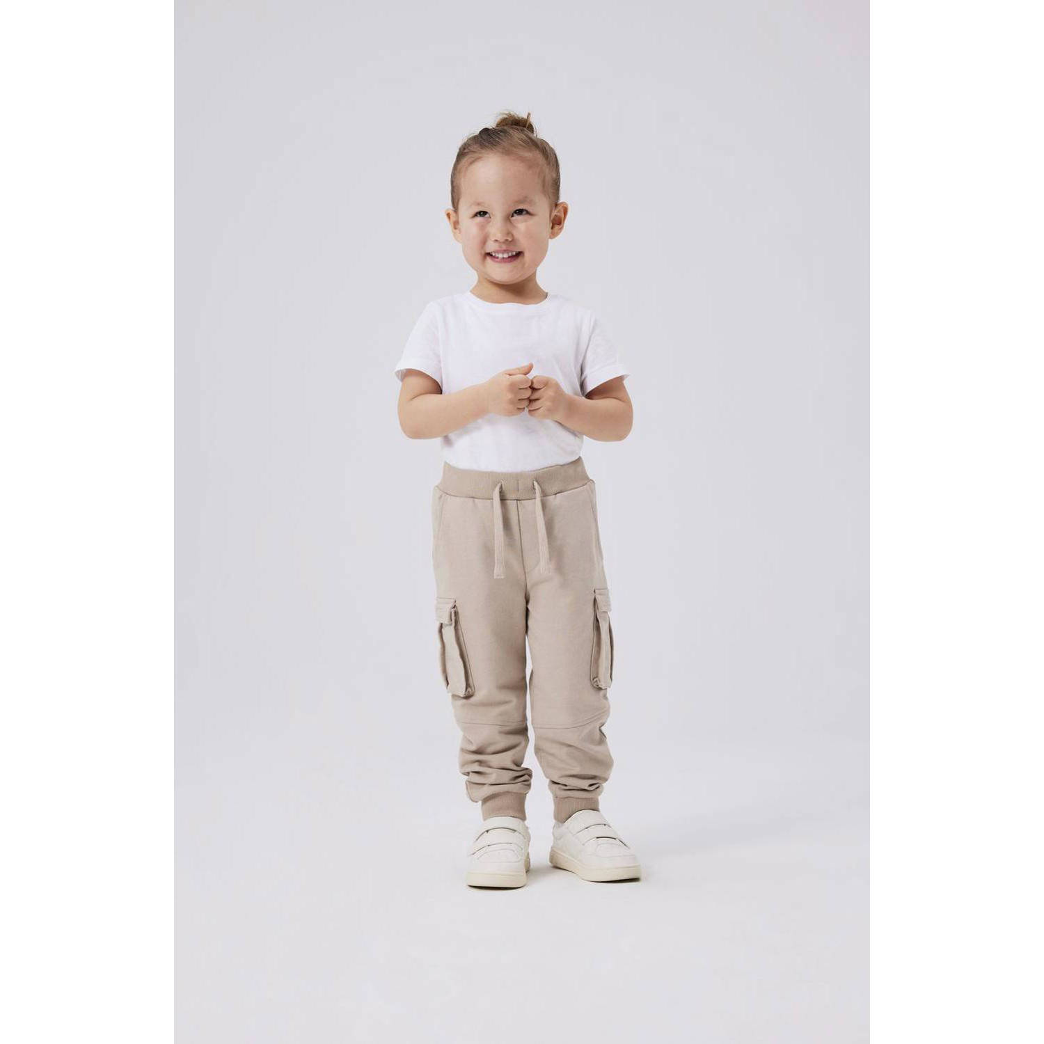 Name it MINI joggingbroek NMNOLI beige Jongens Sweat Effen 116