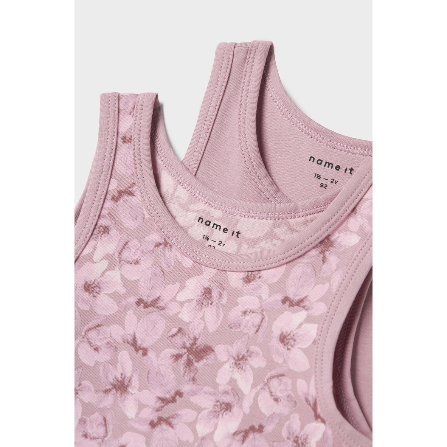 NAME IT MINI hemd NMFTANK TOP FLOWER set van 2 mauve
