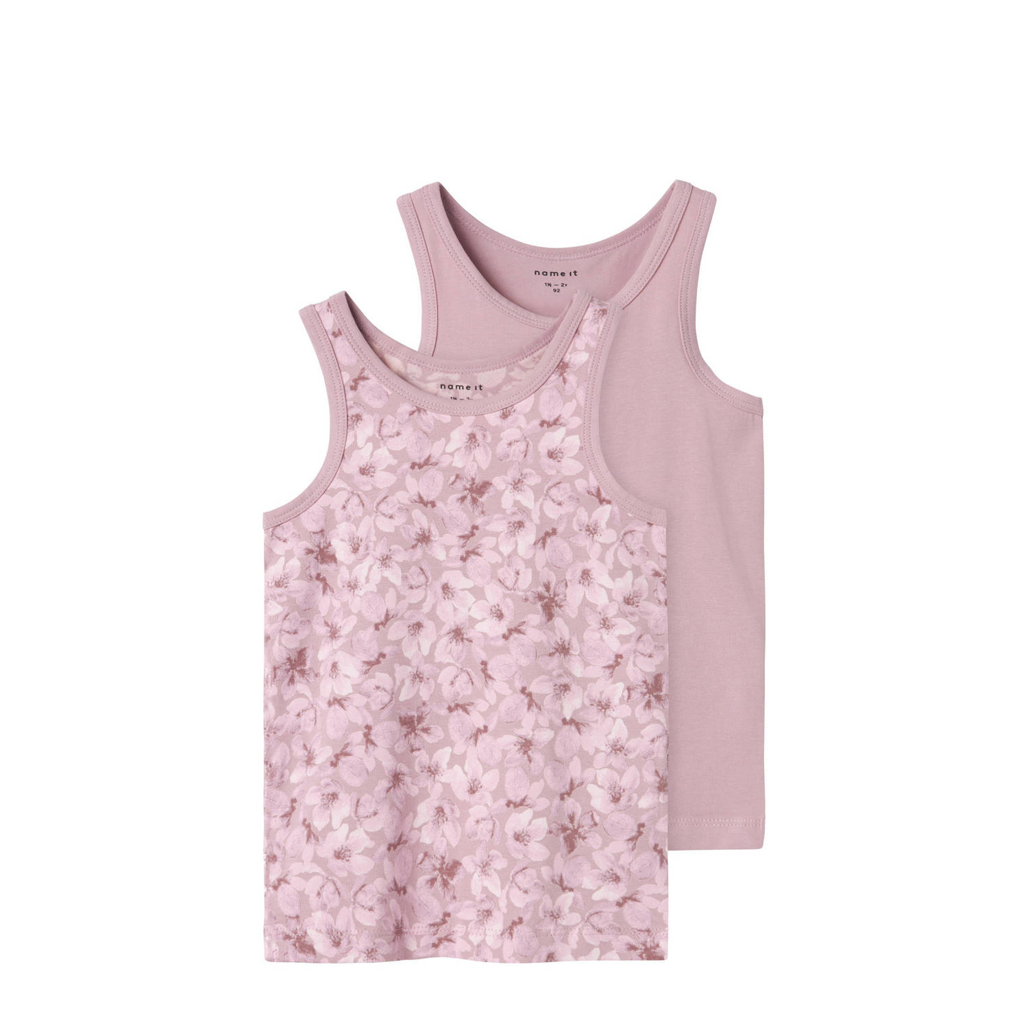 Name it MINI hemd NMFTANK TOP FLOWER set van 2 mauve Paars Meisjes Stretchkatoen Ronde hals 104