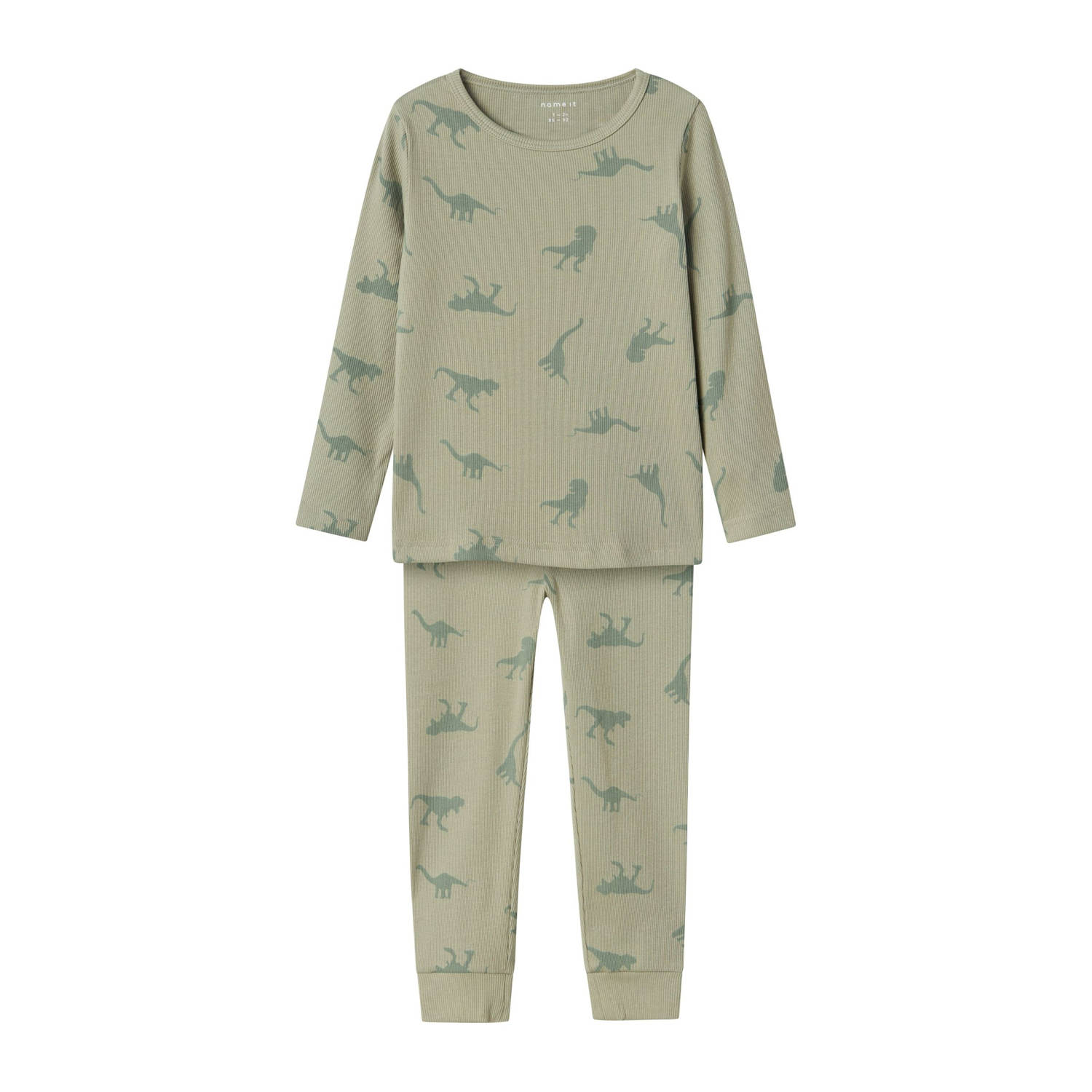 Name it MINI pyjama NMMNIGHTSET DINO groen Jongens Stretchkatoen Ronde hals 110 116