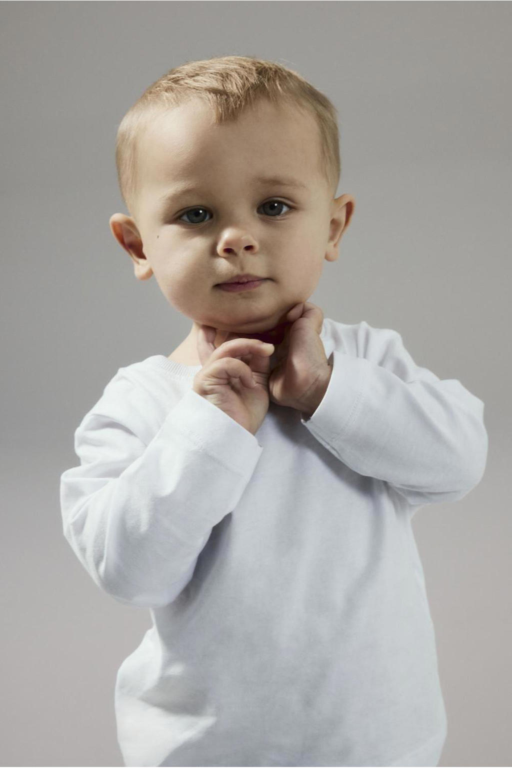 Witte jongens NAME IT MINI longsleeve van katoen met effen, lange mouwen en ronde hals