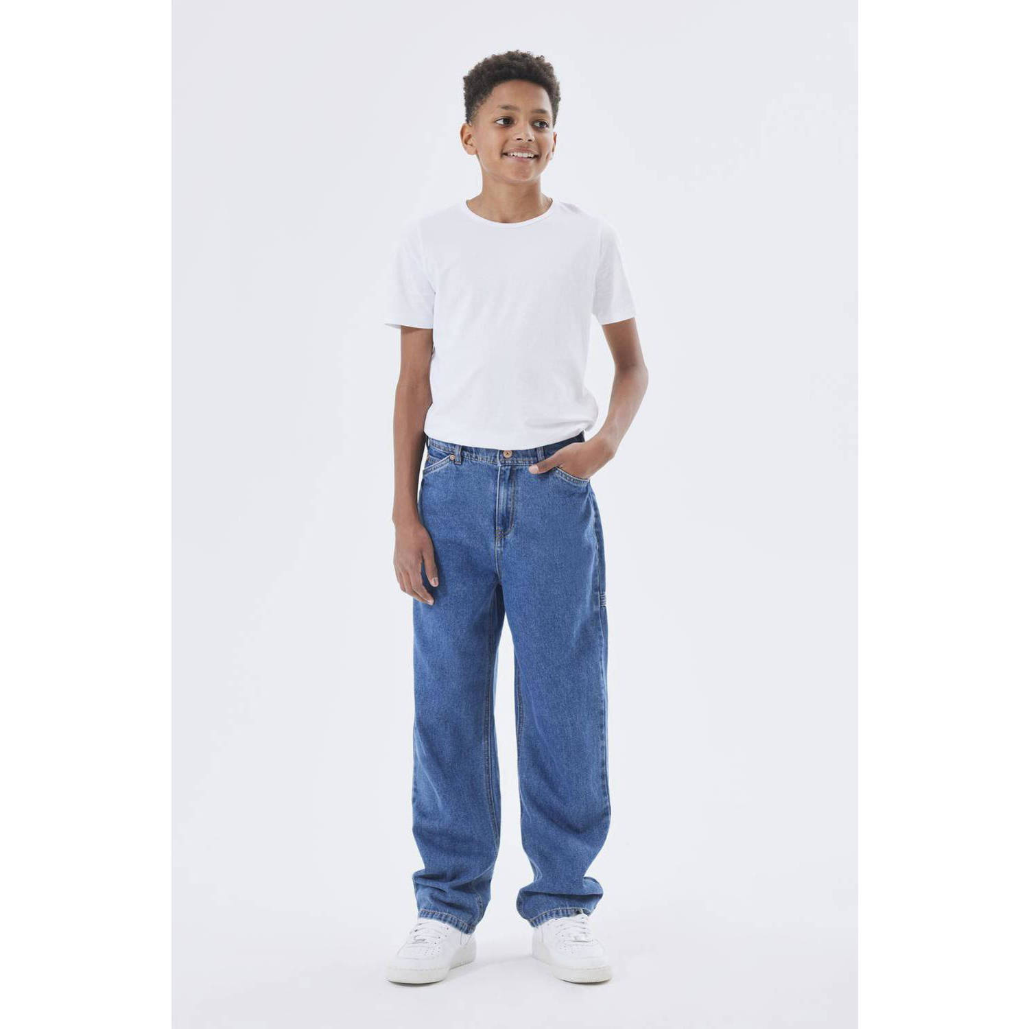 Name it KIDS straight fit jeans NKMRYAN dark blue denim Blauw Effen 116