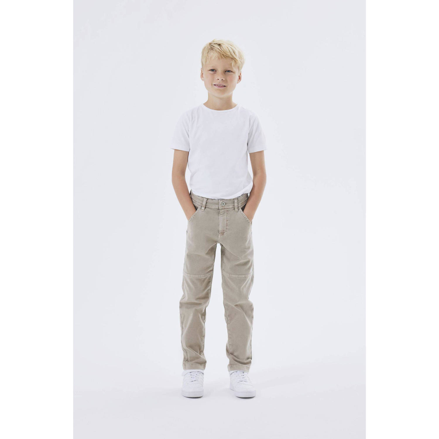 NAME IT KIDS tapered fit broek NKMSILAS beige