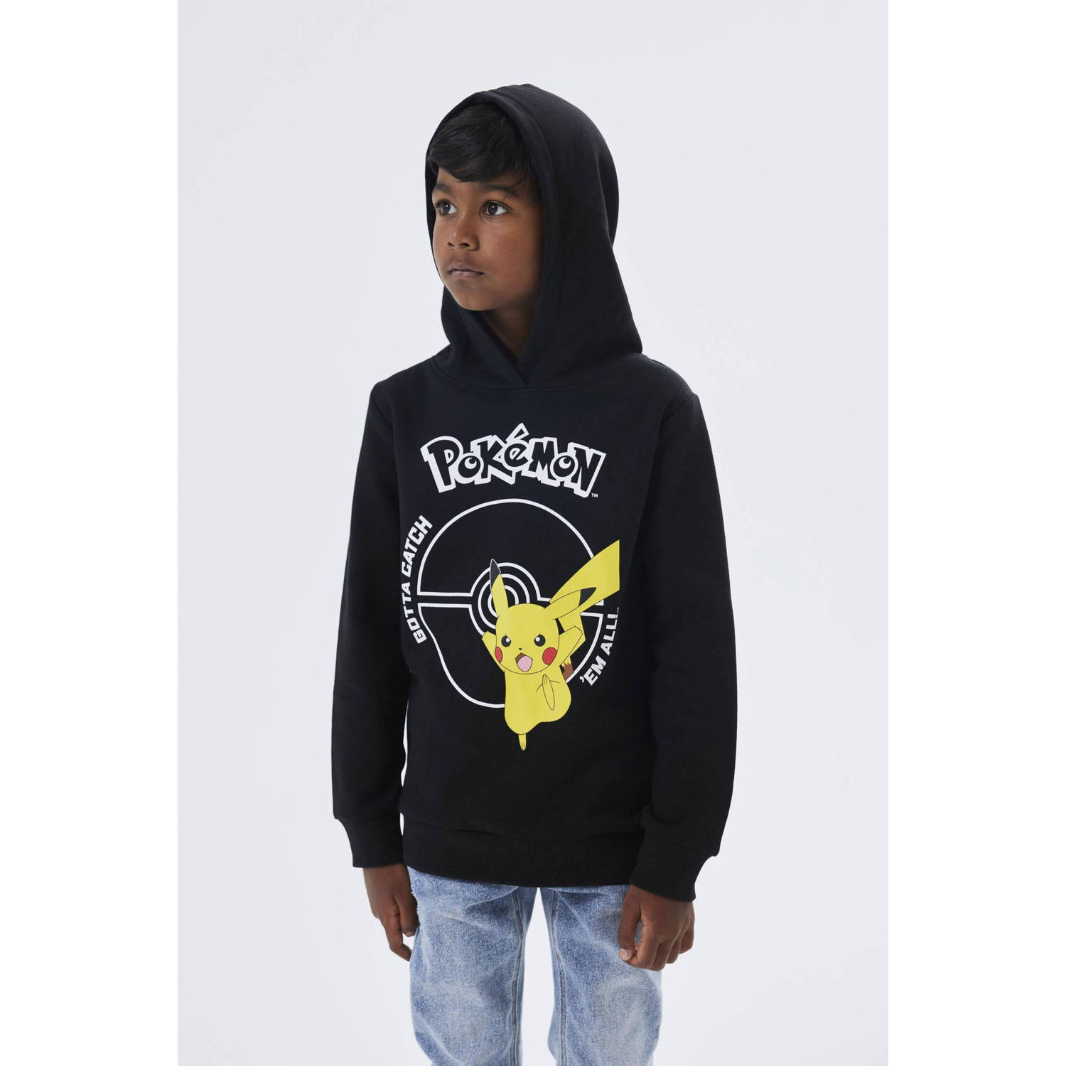 NAME IT KIDS Pokemon hoodie NKMNOSCAR met printopdruk zwart