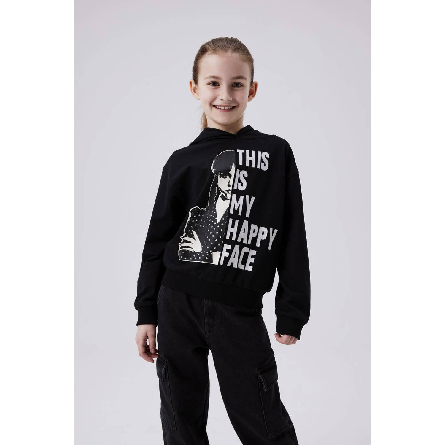 NAME IT KIDS hoodie NKFJXEMI WEDNESDAY met printopdruk zwart