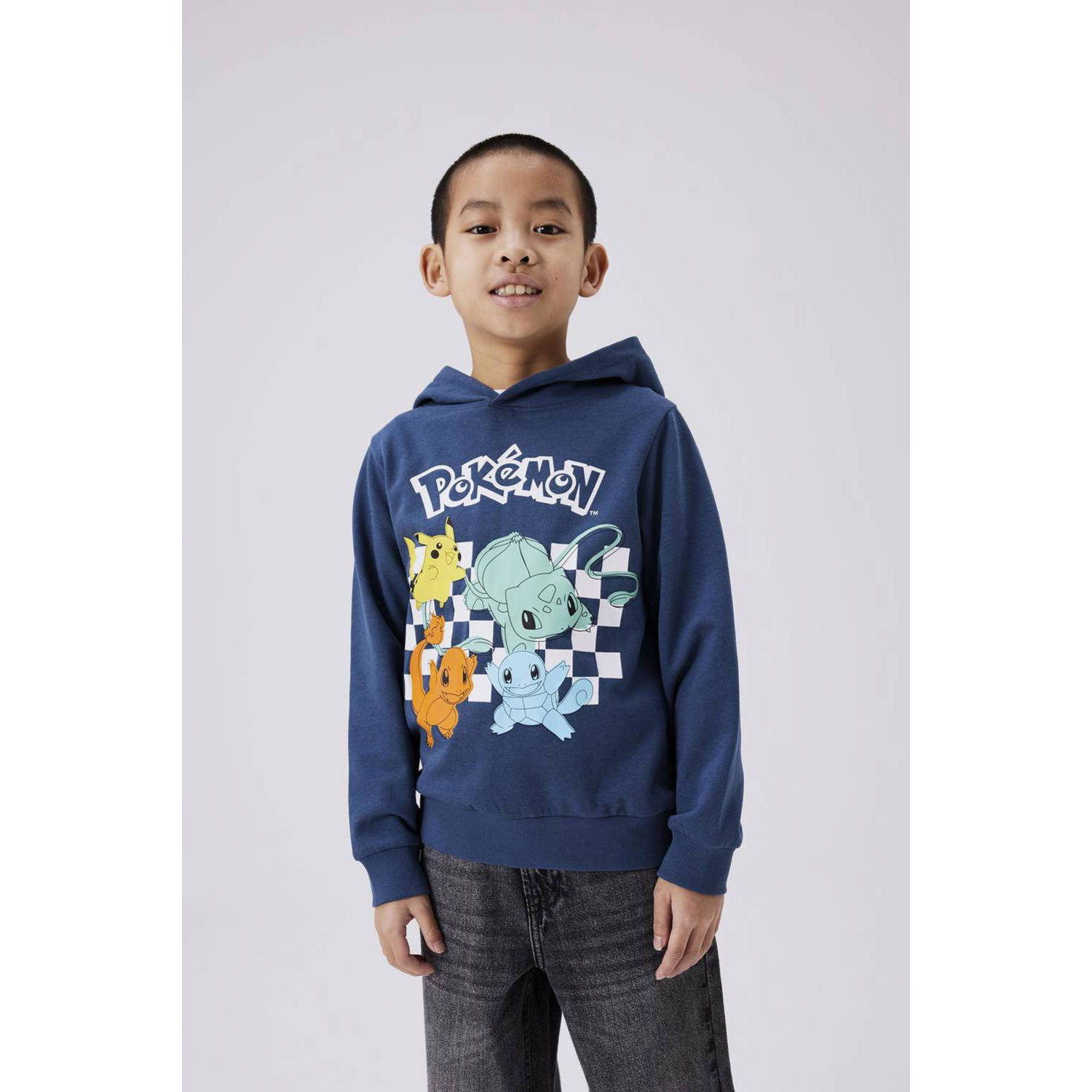 NAME IT KIDS Pokemon hoodie NKMJISTER met printopdruk blue denim