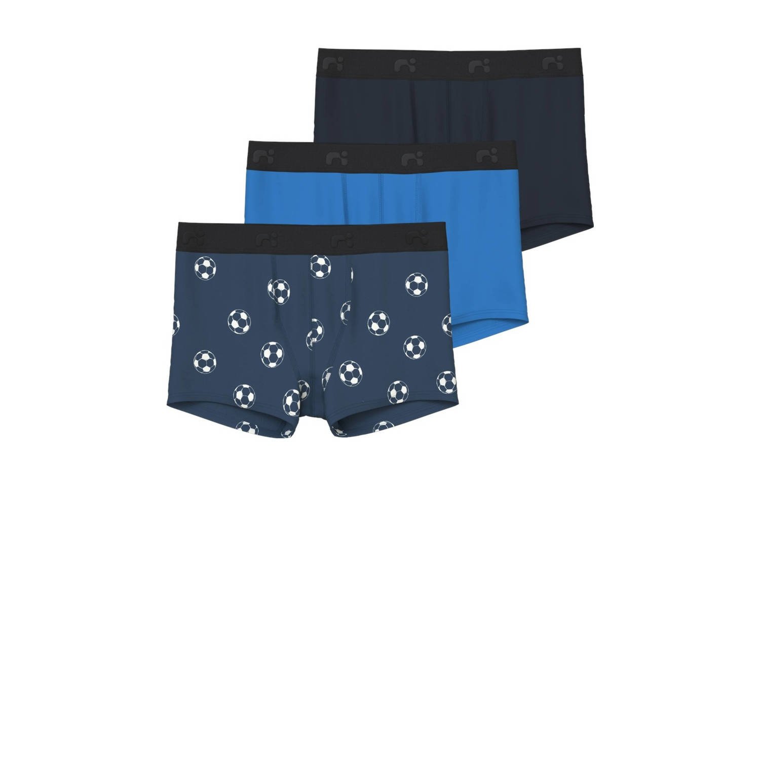 Name it KIDS boxershort NKMBOXER FOOTBALL set van 3 donkerblauw zwart blauw Jongens Stretchkatoen 134 140