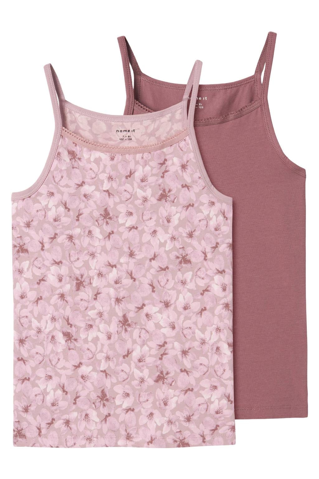 NAME IT KIDS gebloemde hemden - mauve shadows (set van 2)