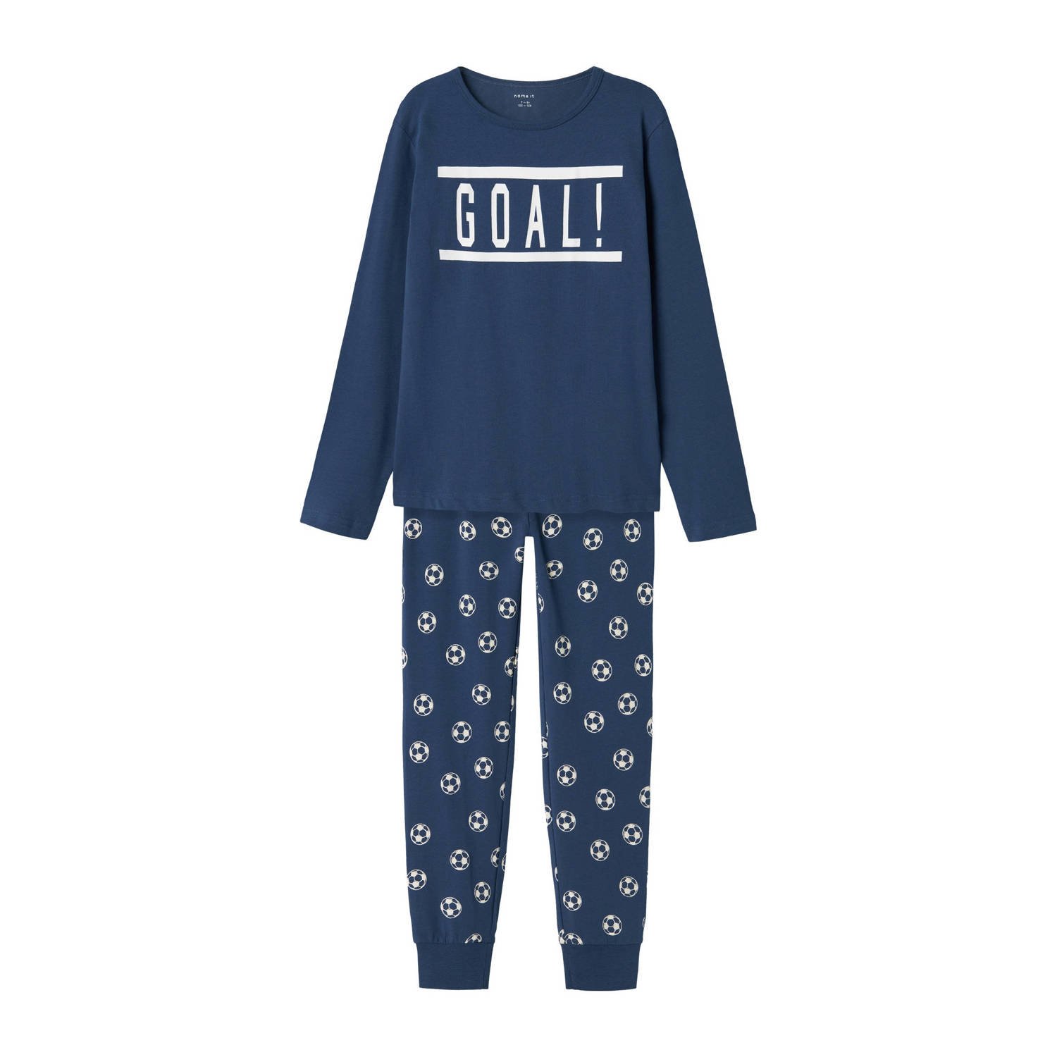 Name it KIDS pyjama NKMNIGHTSET FOOTBALL donkerblauw wit Jongens Stretchkatoen Ronde hals 158 164