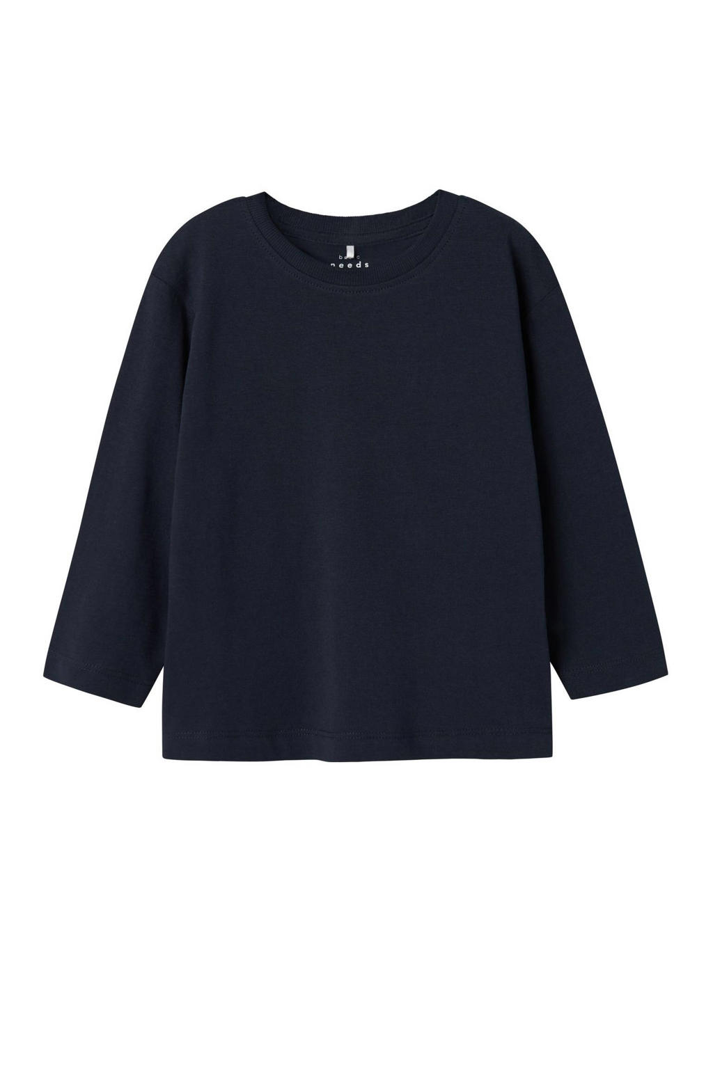 Donkerblauwe jongens NAME IT MINI longsleeve van katoen met effen, lange mouwen en ronde hals