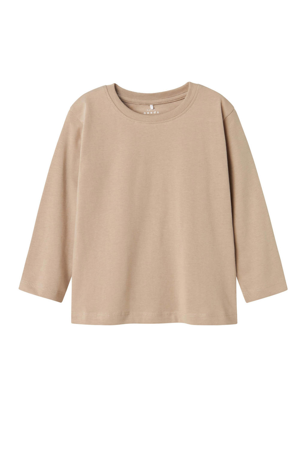Lichtgrijze jongens NAME IT MINI longsleeve van katoen met effen, lange mouwen en ronde hals