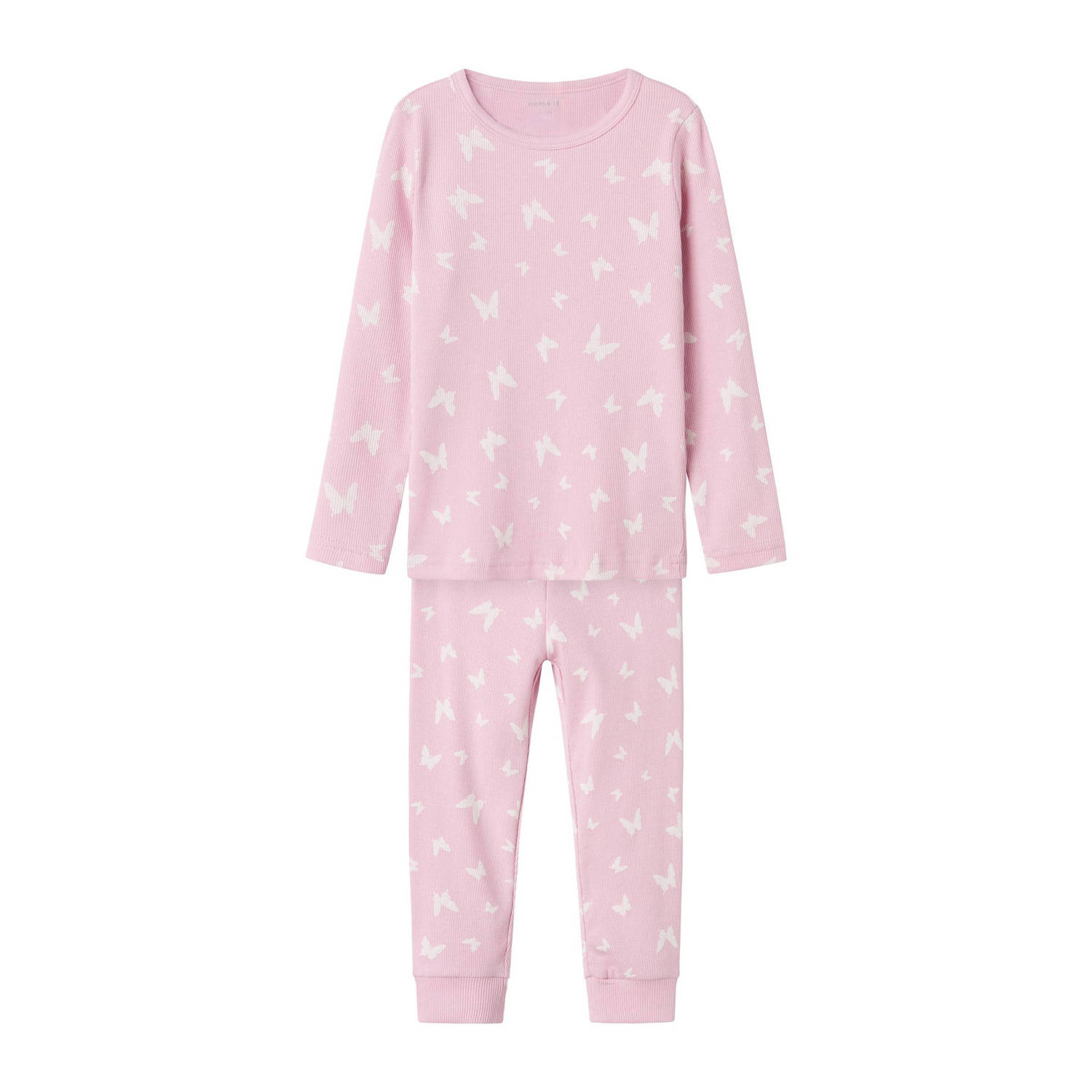 Name it MINI pyjama NMFNIGHTSETBUTTERFLY lila wit Paars Meisjes Stretchkatoen Ronde hals 110 116