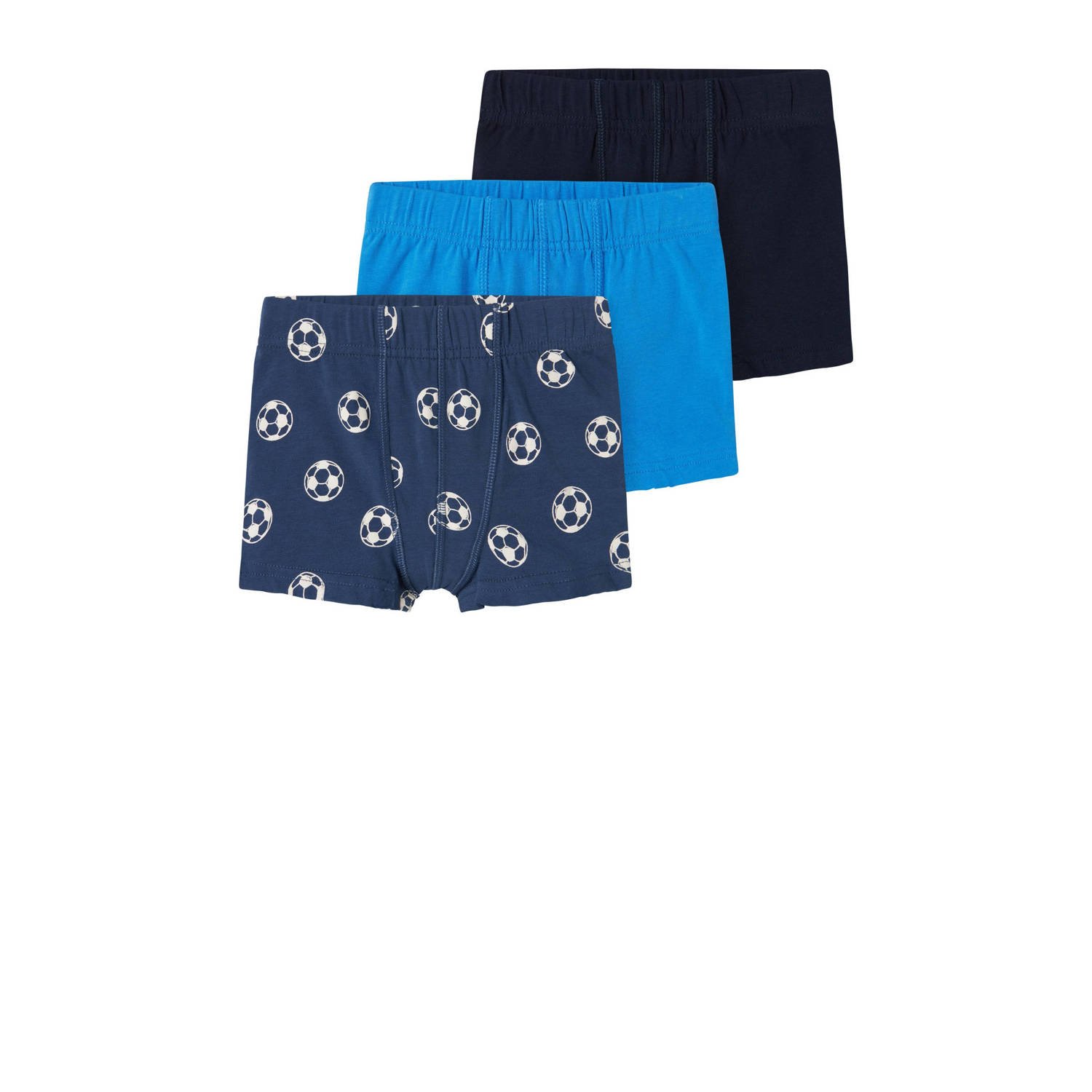 Name it MINI boxershort NMMTIGHTS FOOTBALL set van 3 donkerblauw blauw zwart Jongens Stretchkatoen 110