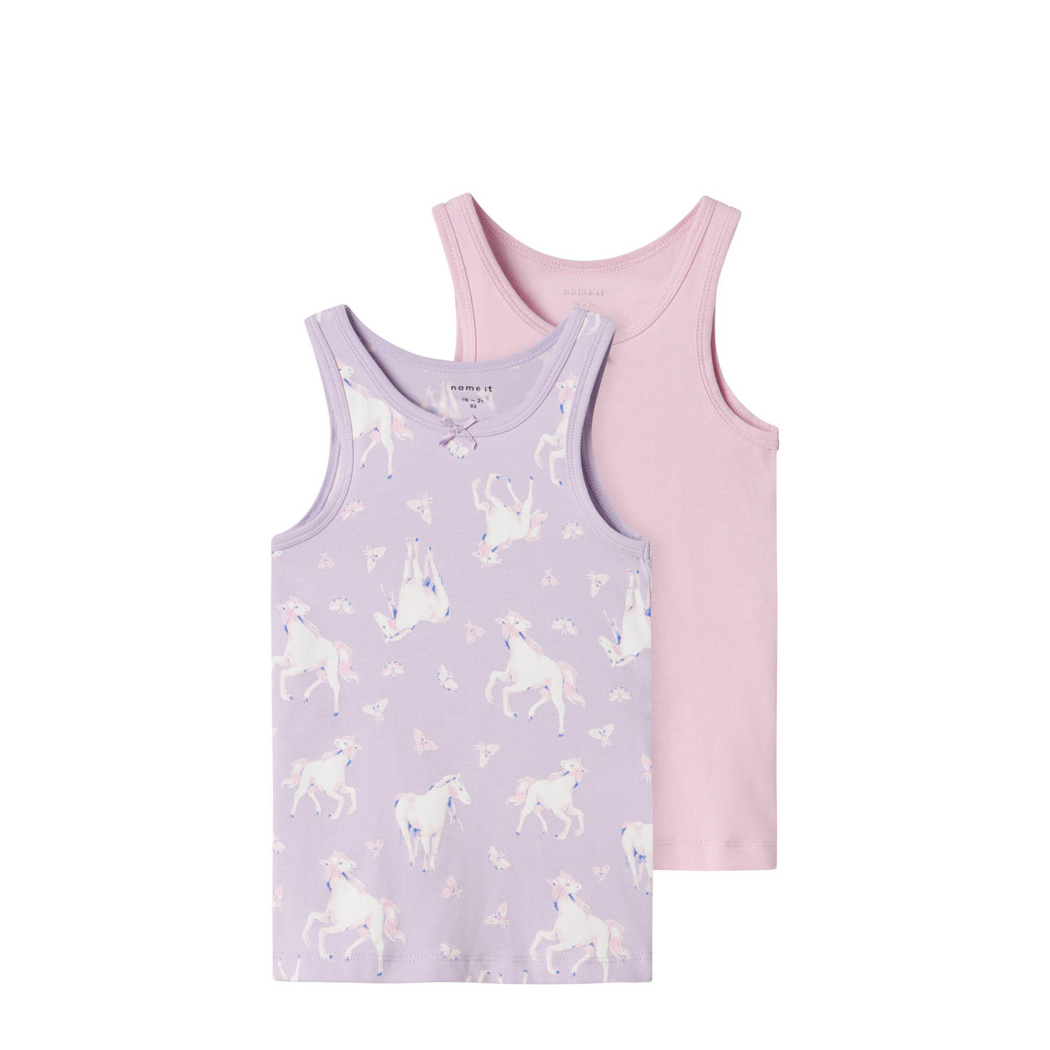 Name it MINI hemd NMFTANK TOP HORSE set van 2 lila roze Paars Meisjes Stretchkatoen Ronde hals 110