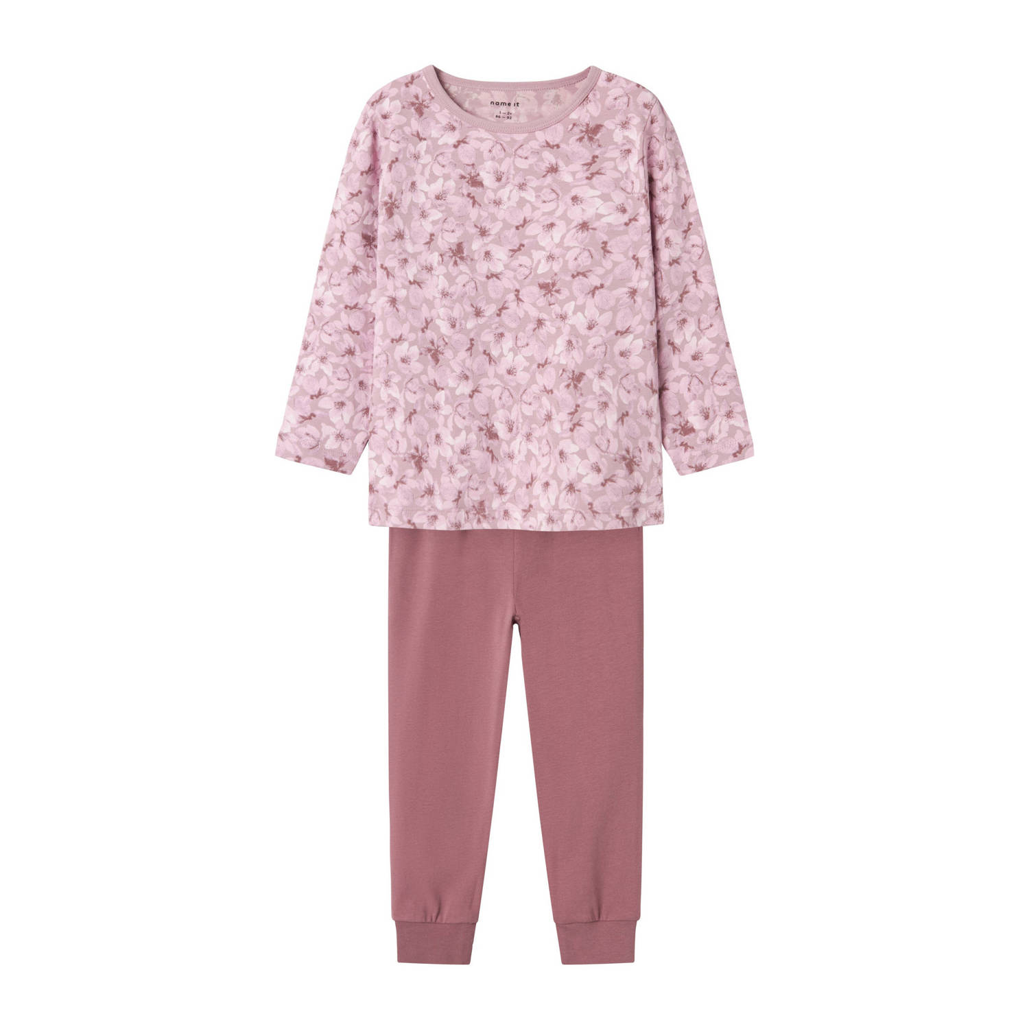 Name it MINI pyjama NMFNIGHTSET FLOWER paars mauve Meisjes Stretchkatoen Ronde hals 110 116