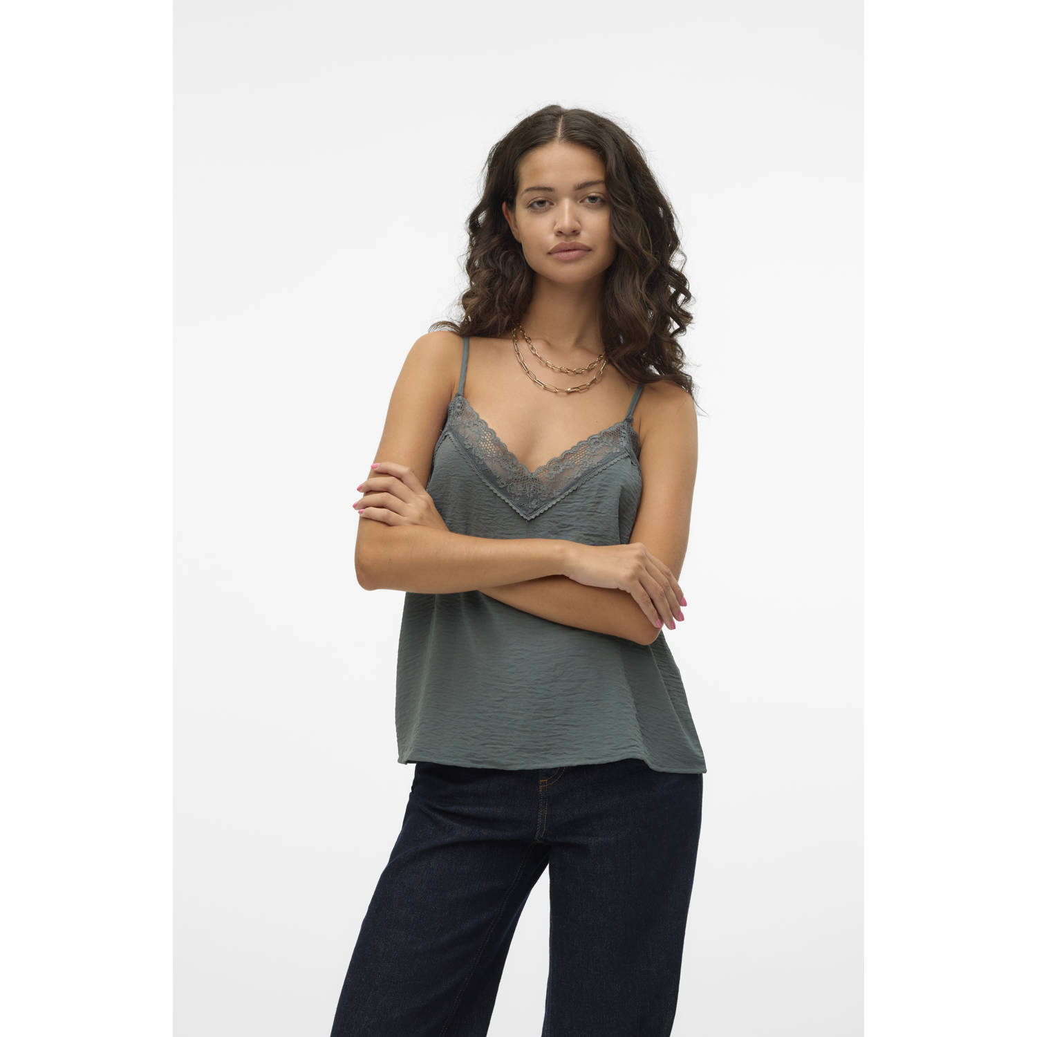 VERO MODA spaghettitop VMEMMA grijsgroen