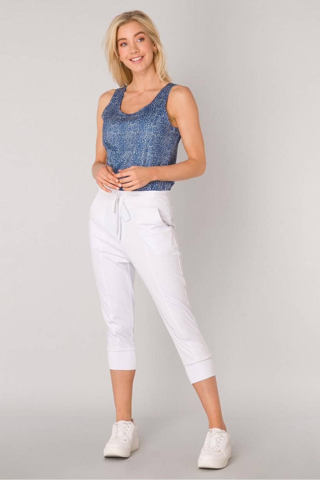 Witte dames ES&SY cropped relaxed broek van polyester met regular waist, vetersluiting en effen