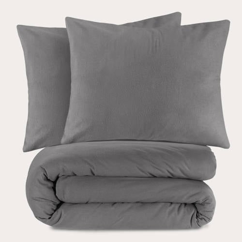 Wehkamp NOUS Living flanellen dekbedovertrek 2-persoons grijs (200x220 cm) aanbieding
