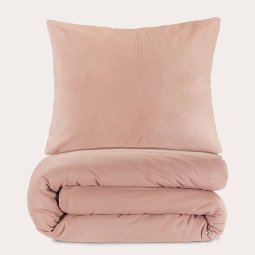 Wehkamp NOUS Living flanellen dekbedovertrek 1-persoons roze (140x220 cm) aanbieding