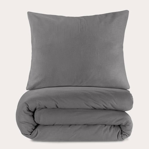 Wehkamp NOUS Living flanellen dekbedovertrek 1-persoons grijs (140x220 cm) aanbieding