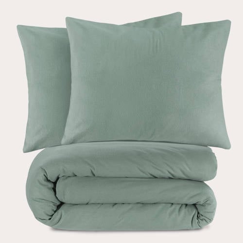 Wehkamp NOUS Living flanellen dekbedovertrek 2-persoons groen (200x220 cm) aanbieding