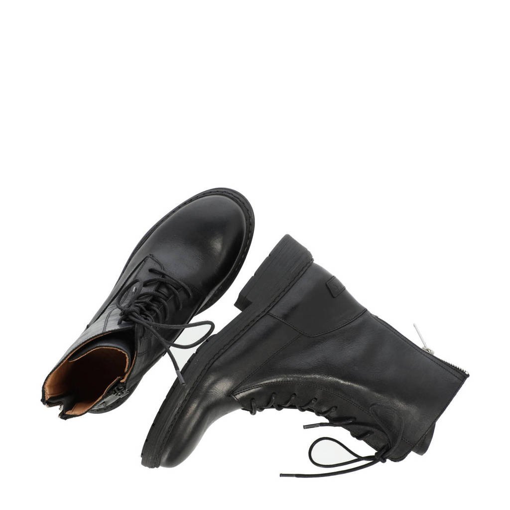 Shabbies Amsterdam Duck Lacey leren veterboots zwart wehkamp