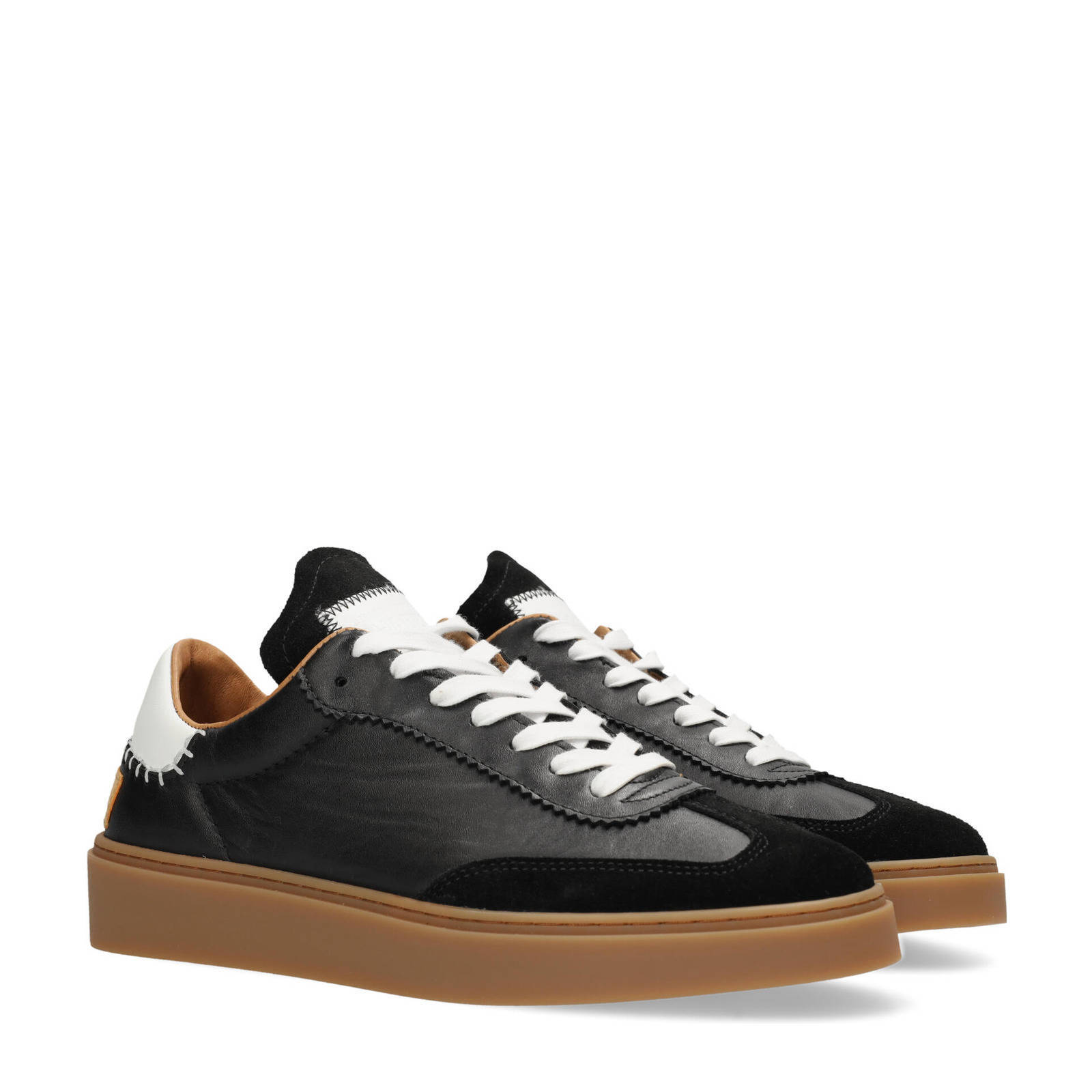 Shabbies Amsterdam Bossa Nuovo leren sneakers zwart/wit | wehkamp