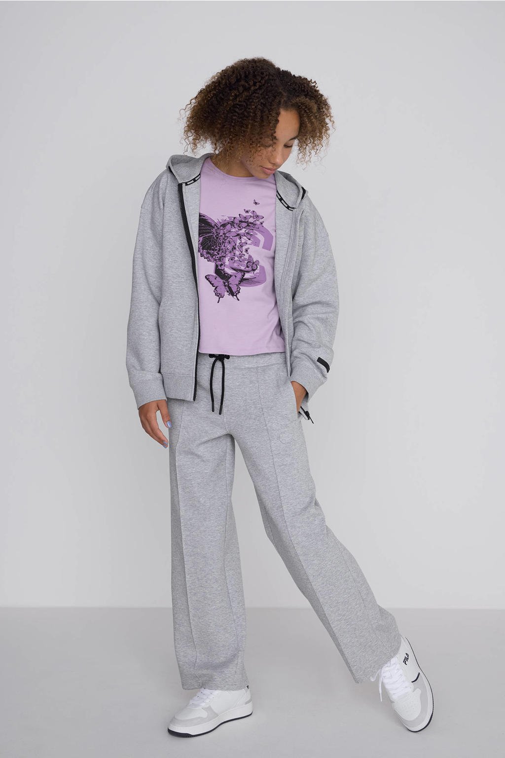 Blauwe jongens Coolcat unisex wide leg joggingbroek Misha van katoen met elastische tailleband met koord en printopdruk