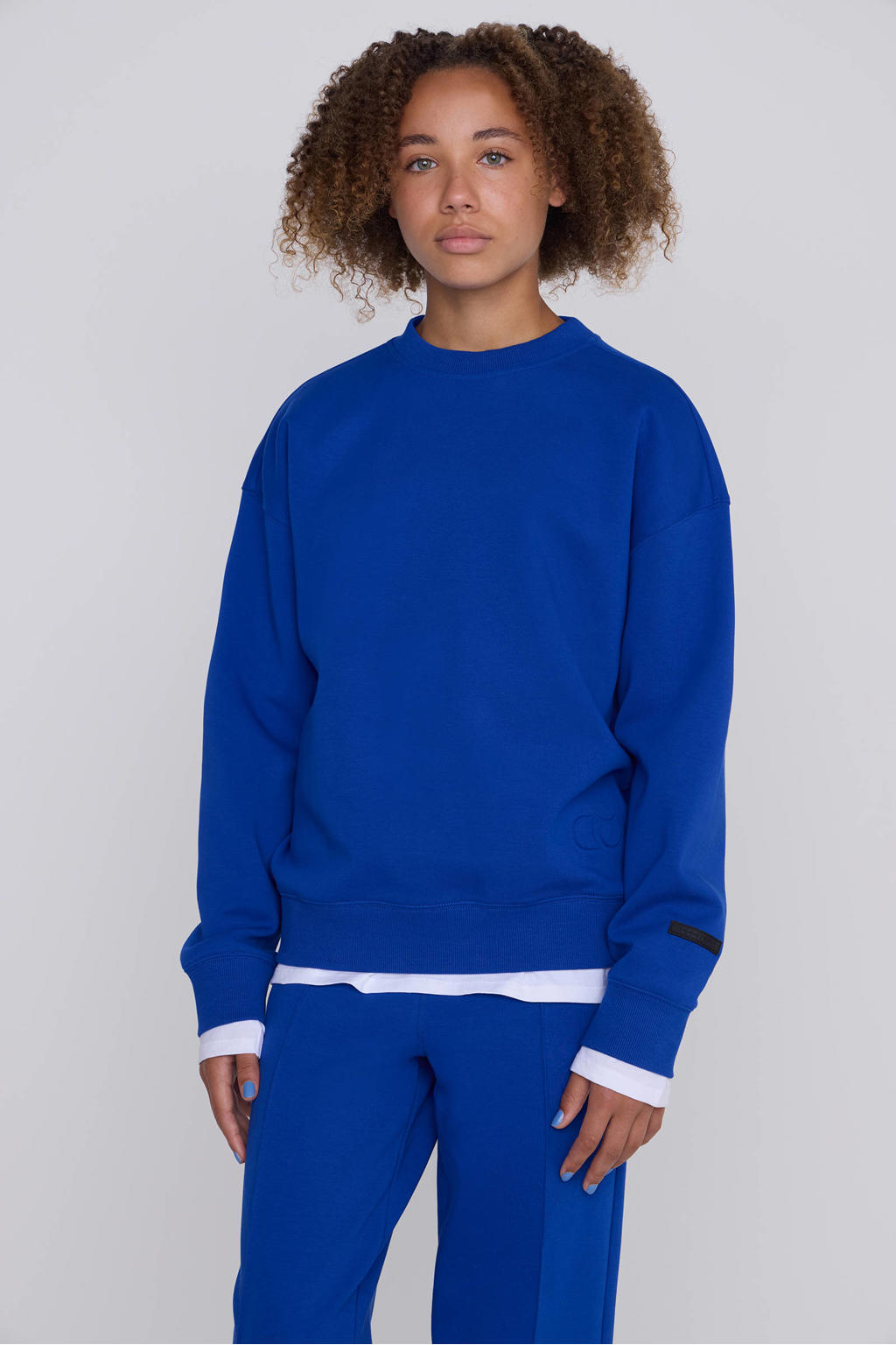 Blauwe jongens en meisjes Coolcat Unisex Sweater Vicky Logo Blauw van katoen met printopdruk, lange mouwen en ronde hals