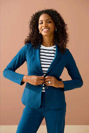 rechtvallende blazer PHILEINE van travelstof blauw
