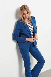 thumbnail: Blauwe dames &Co Woman rechtvallende blazer van travelstof met effen, lange mouwen, reverskraag en knoopsluiting