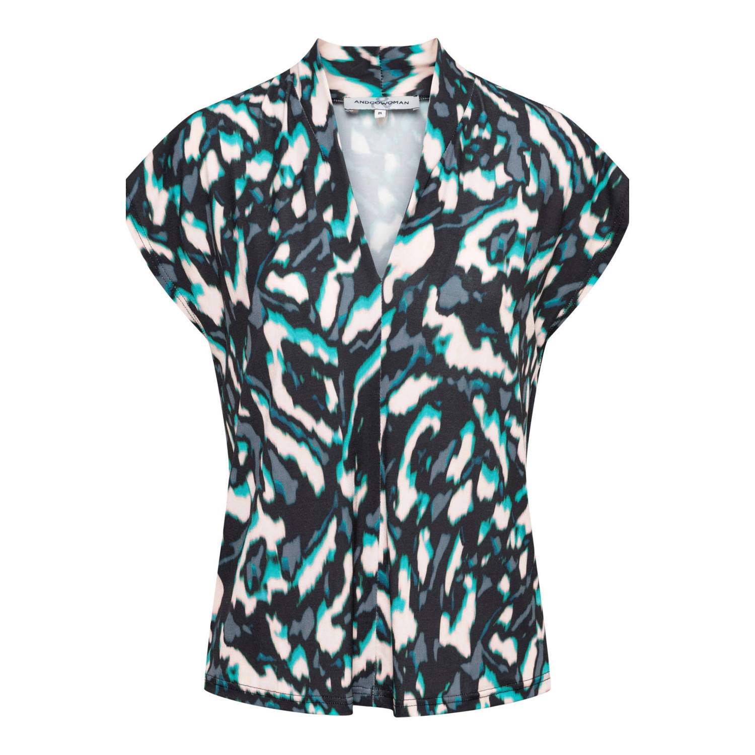 &Co Woman top met all over print LYDIA MINERAL blauw zwart wit