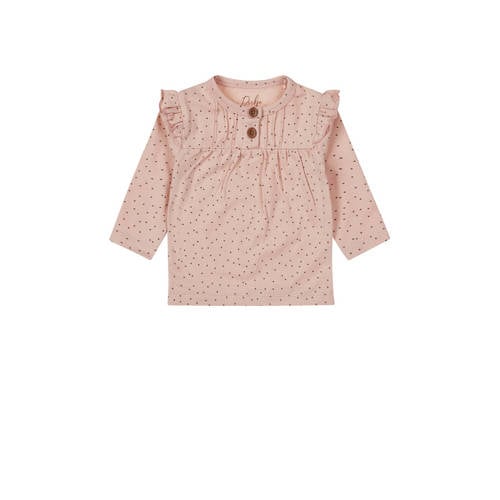 Dirkje baby longsleeve met all over print en ruches roze afbeelding